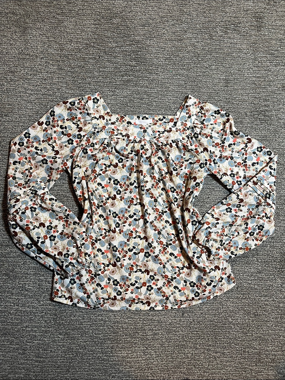 Floral Square-Neck Peasant Blouse - Cream Multicolor